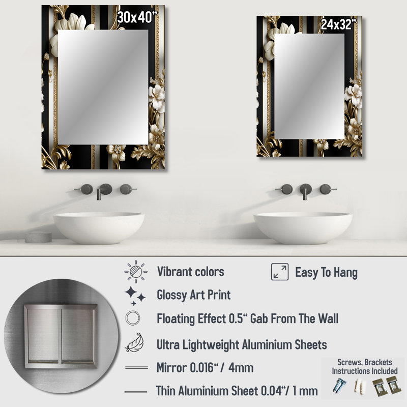 Lofton Gold Regal Floral Elegant Striped Harmony - miroir décoratif à rayures, grand miroir mural rétro, impression d'art
