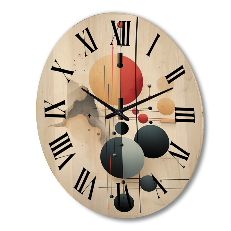 The Mystery of Love Flow Vintage Geometrics III - Horloge murale moderne surdimensionnée en bois, Très grand
