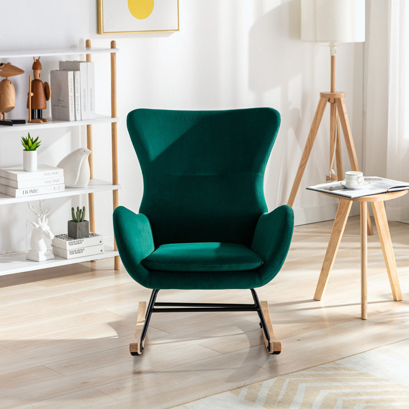 Fauteuil à bascule Teddy, Velours vert