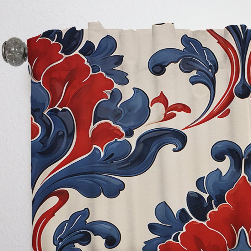 Wester Floral - tuiles turques rouges et bleues Wester II - rideau floral abstrait - obscurcissement de la pièce en velours - 1 panneau