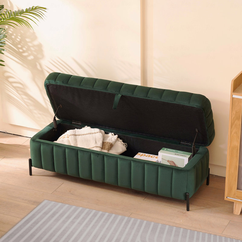 Basic Ottoman (Bench Type), 49.21" Wide Upholstered Velvet Storage Soft Bench Footstool  End Of Bed With Metal Legs, Foot Rest