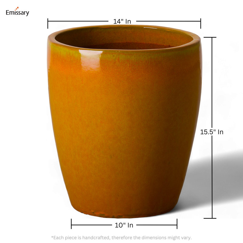 Pot à fleurs en céramique Polygala, H 15,5 po x l 14 po x p 14 po, Orange brûlé