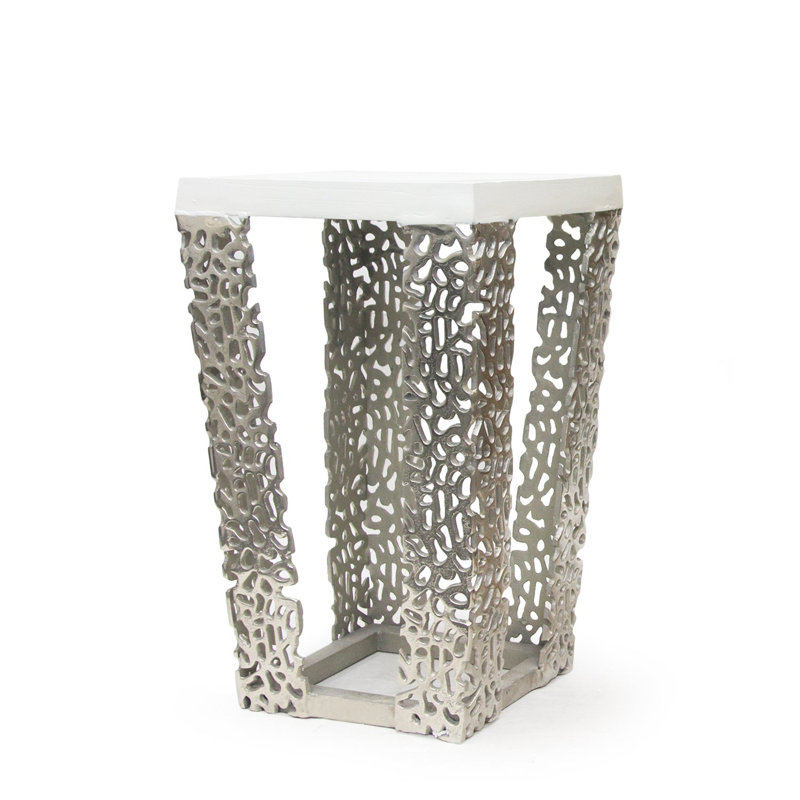 End Table, 21.25" H x 12.99" W x 12.99" D, White Top/Silver Base