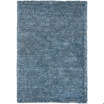 Jamison Authentic Hand-Woven Handmade White & Teal High Pile Contemporary Shag Polyester & Wool Blend Area Rug 1-Inch Pile