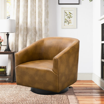 Fauteuil pivotant en similicuir brun clair - structure en bois franc et contreplaqué l 22,75 po x H 18,25 po