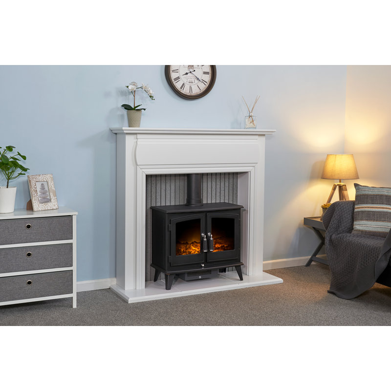 Florence Adam 121.5cm W Pure White & Grey Electric Electric Fireplace Suite with 6824.28 BTU