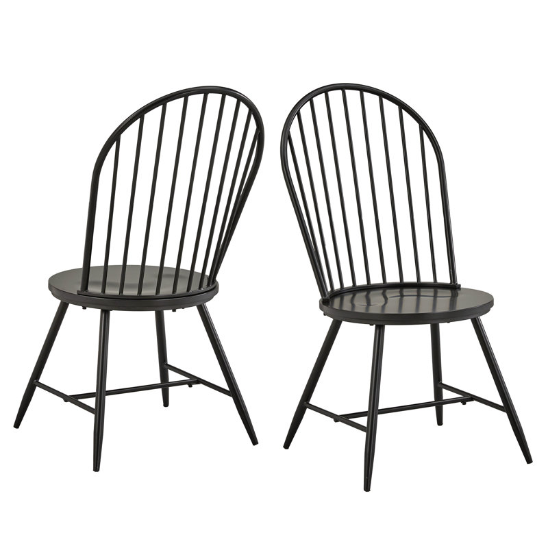 Kennamer Hoop High Back Windsor Metal Side Chair With Wood Seat, Black