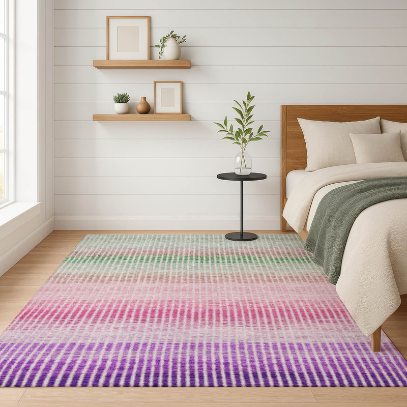 Premium Machine Washable Mayfield AMF2313 Stripes Rug, Purple, 5' x 7'6"