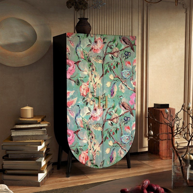 Modern Double-Door Wardrobe Storage Cabinet, Black/Green
