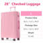Valise rigide, valises en ABS léger et durable avec roues doubles, bagage à carreaux extensible de 28 pouces (rose)