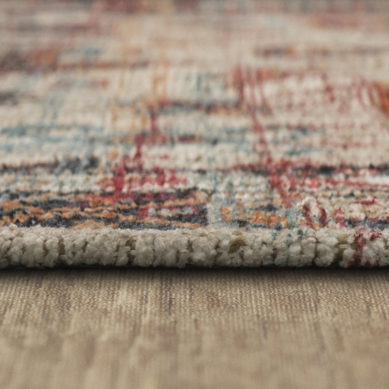 Beige and Multicolor 8' x 10' Wool Chenille Rectangular Area Rug