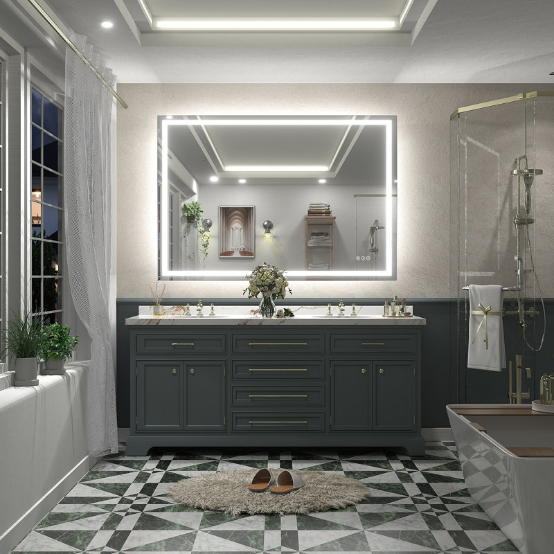 UL Certified Front & Back LED Anti-Fog Tempered Glass Bathroom/ Vanity Mirror - Basics by Wayfair™, 51" x 36"