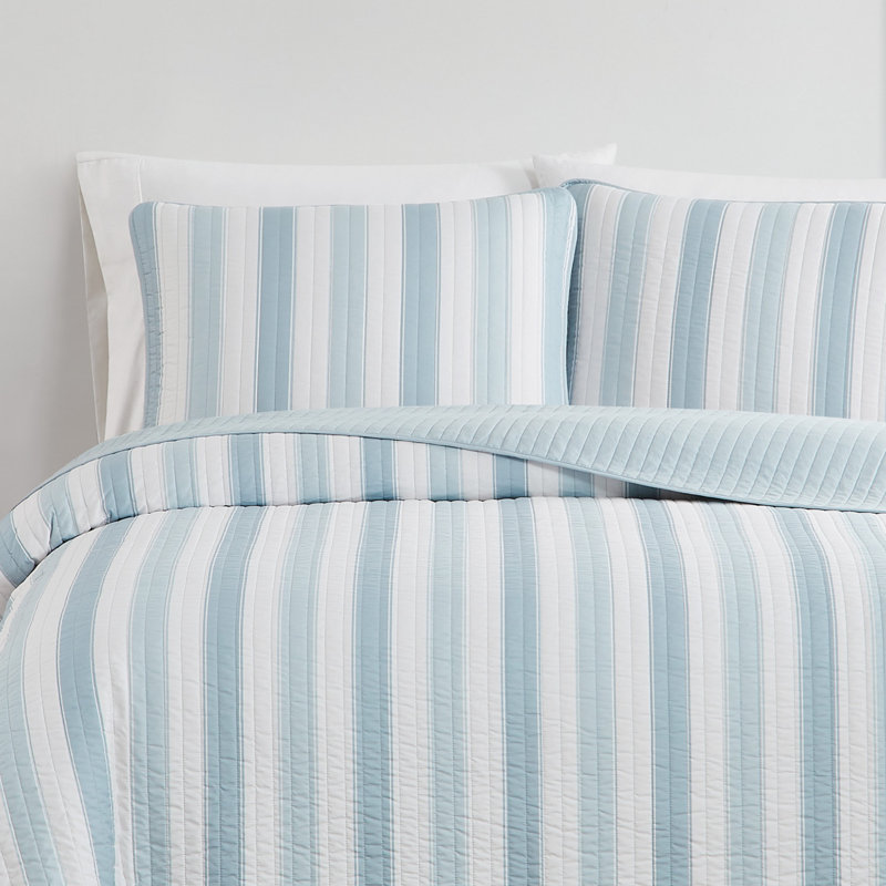 Ensemble d'édredon en polyester Aiden, Blanc / bleu, Courtepointe très grand et 2 très grandes taies