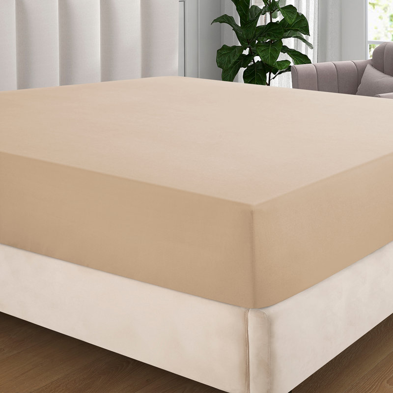 Extra Deep Pocket Microfiber Solid Fitted Sheet, King, Beige
