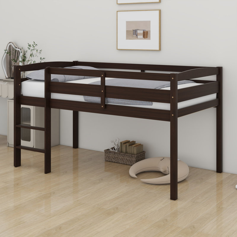 Lit mezzanine bas en bois avec échelle, Espresso