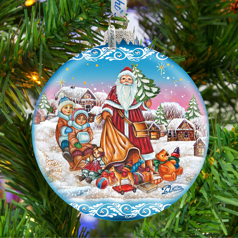 Ornement en forme de boule Holiday Splendor, H 5,5 po x l 5 po x P 5 po, Cadeau de père Noël bleu