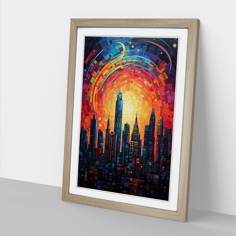 Skyline No.2 - Single Picture Frame Print on Wood, Oak Framed, 46cm H x 34cm W x 2cm D