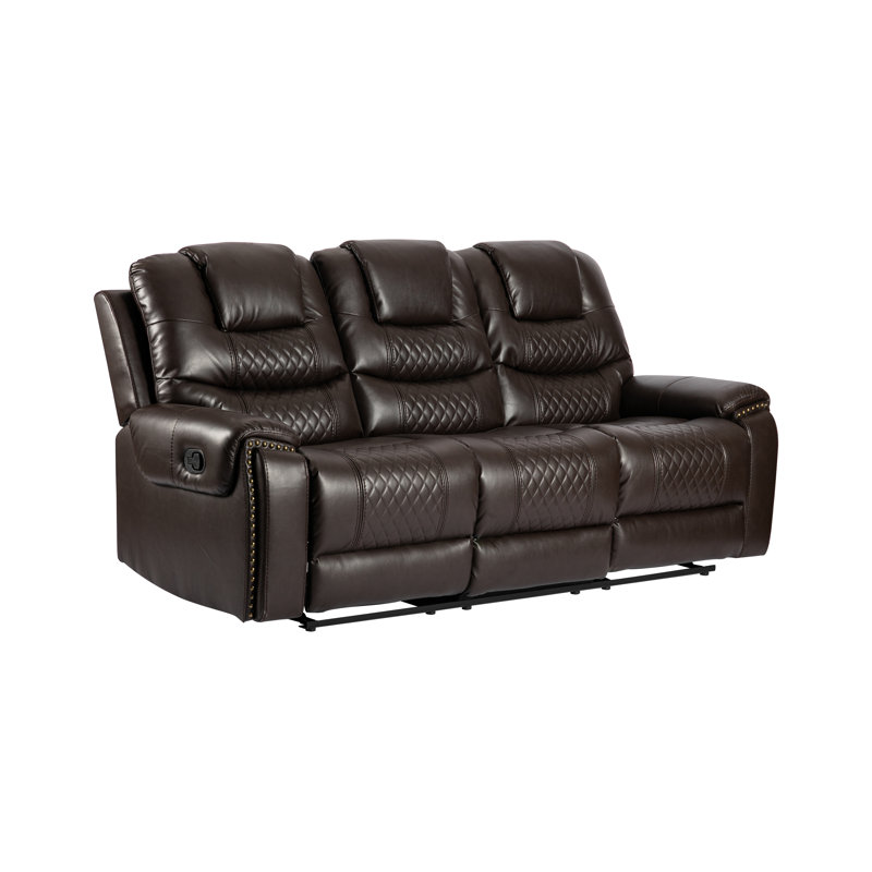 Pauling Manual Recliner Sofa, Brown Faux Leather, 3