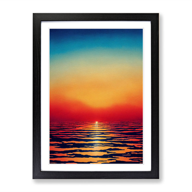 Carty Japanese Sunset Watercolour Vol.2 - Picture Frame Print, 46cm H x 2cm W x 3cm D, Walnut