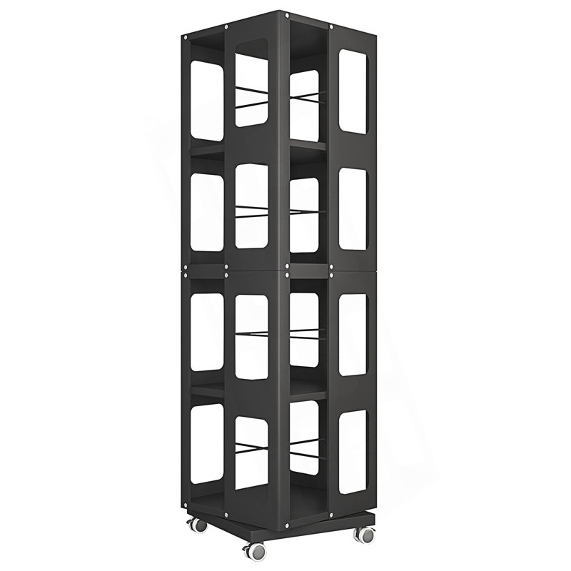 4-Tier All-Steel Rotating Bookshelf With 360° Wheels, Large Size Sturdy & Spacious Book Rack, Black