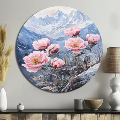 Burgeo - pivoines, art mural rond en métal