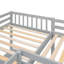 Lit mezzanine simple en bois en forme de L avec échelle et 2 bureaux intégrés en forme de L, gris