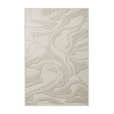 Machine Washable Abstract Beige Area Rug