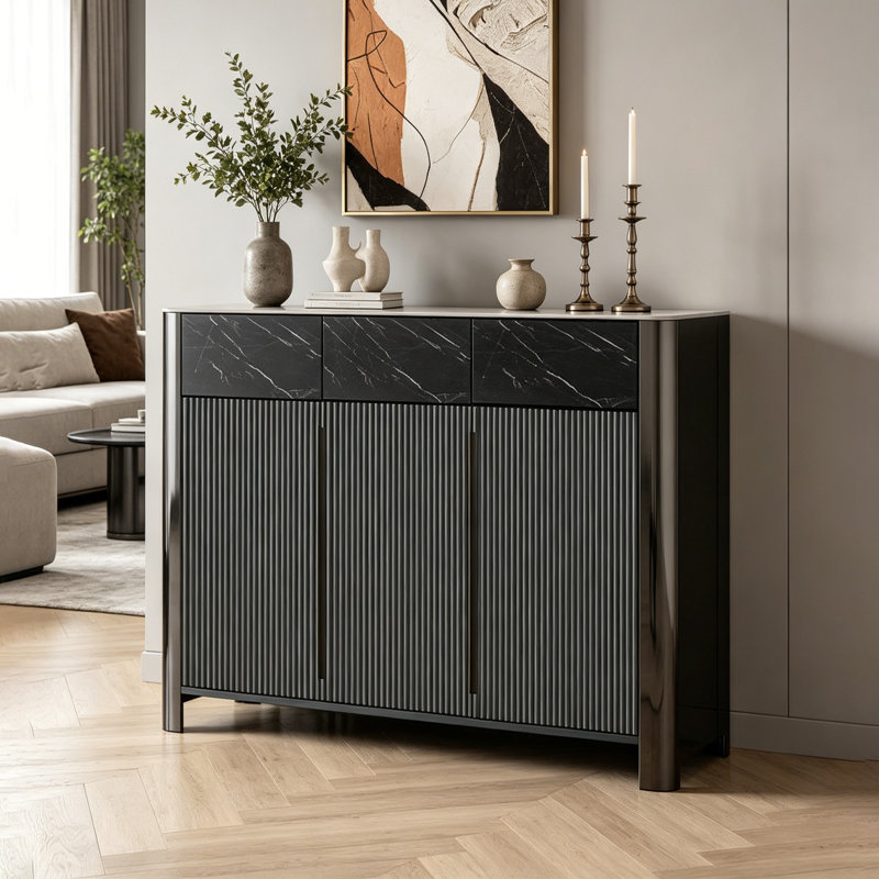 Buffet de rangement réglable de style italien, 43.31" H x 47.24" W x 13.78" D, Black