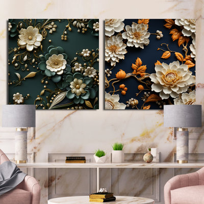 Laureins - Ensemble de 2 collages carrés botaniques abstraits
