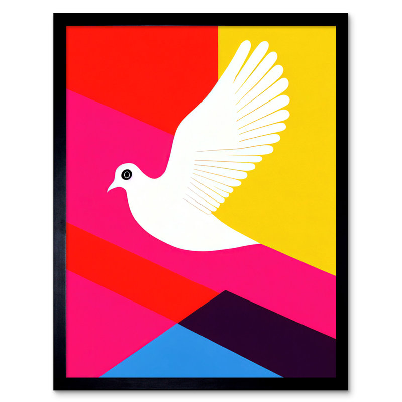 White Peace Dove Vibrant Geometric - Single Picture Frame Print