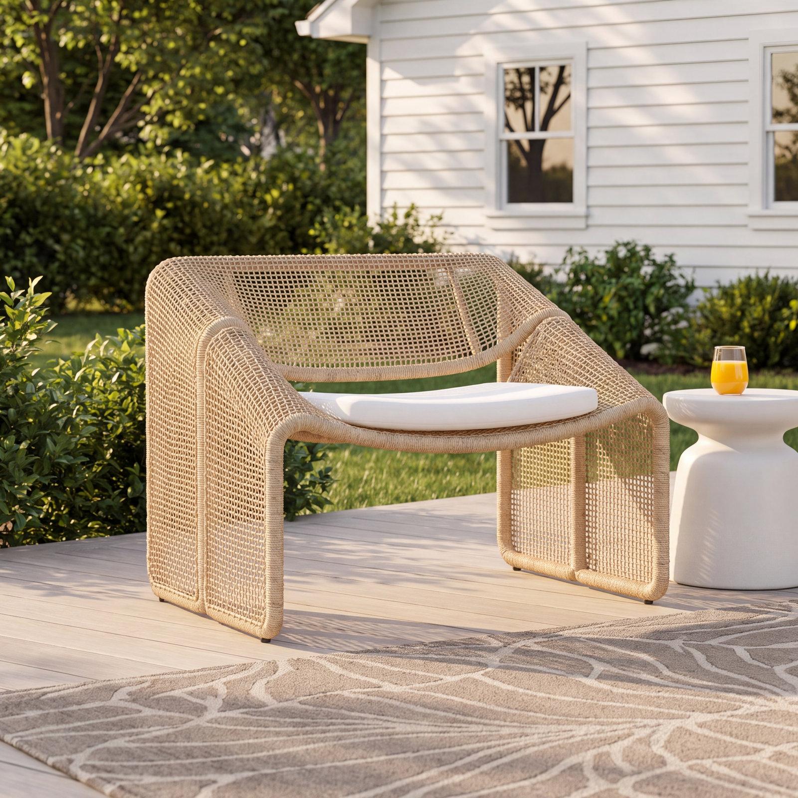 Aliza Wicker Outdoor Lounge Chair, Venao Ivory/Faux Hyacinth