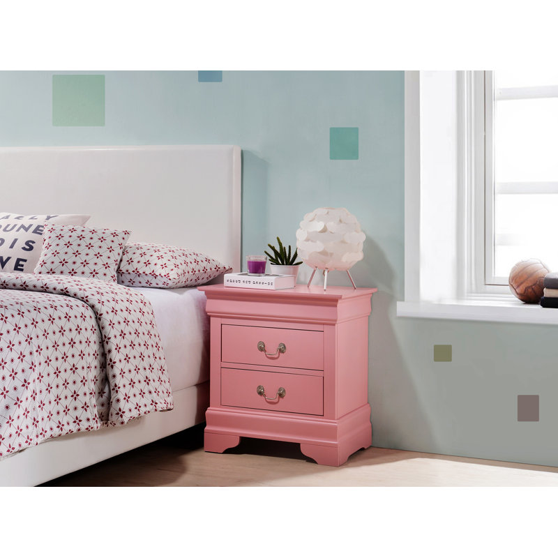 Nanhey Wooden Nightstand, Dark Pink