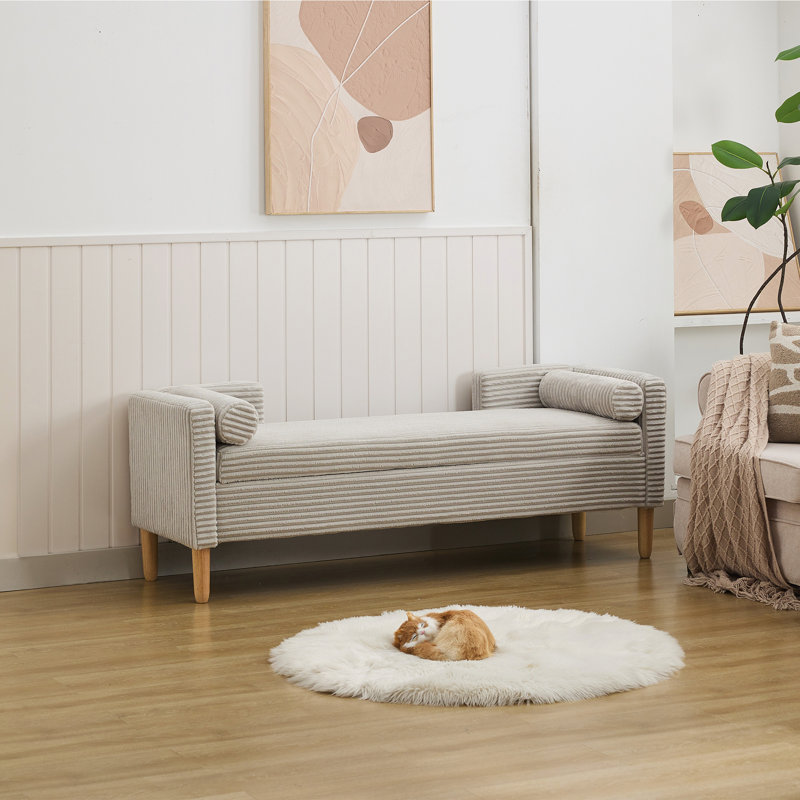 Upholstered Storage Bench, Light Gray