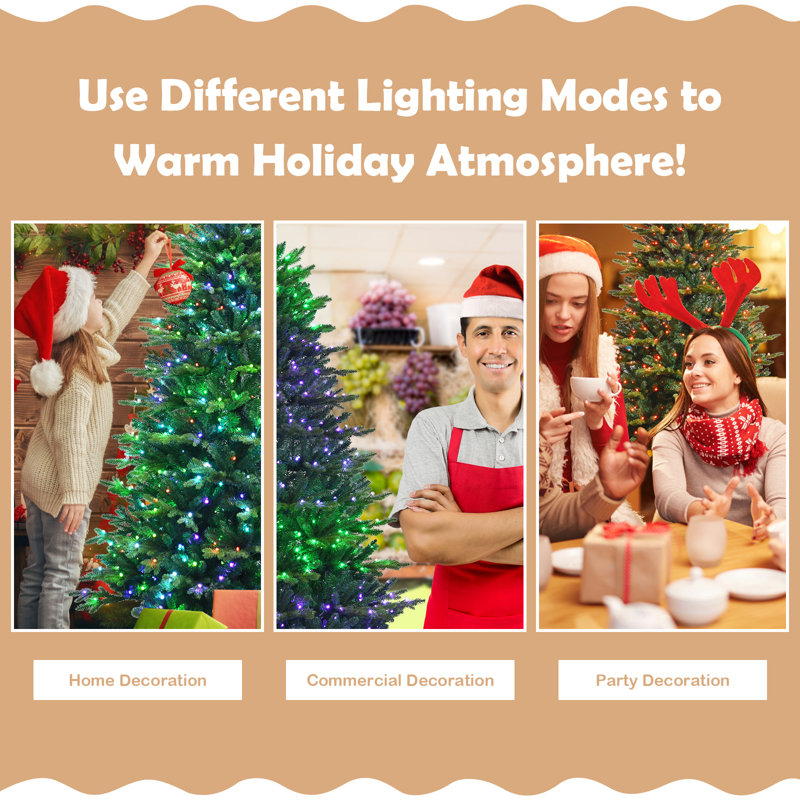 6ft Pine Artificial Christmas Tree with Color Changing LED Lights