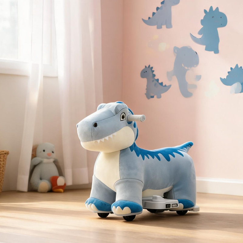 Dinosaure à pédale avec moteur 6V et corps en peluche pour tout-petits