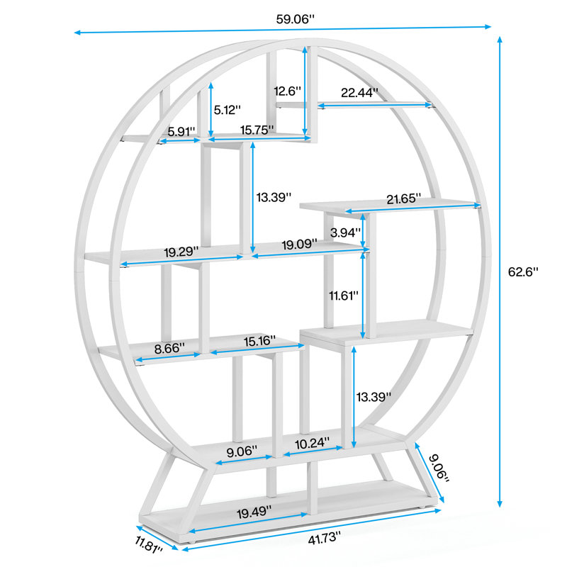 Support pour plante d'intérieur rond avec 8 tablettes, Blanc
