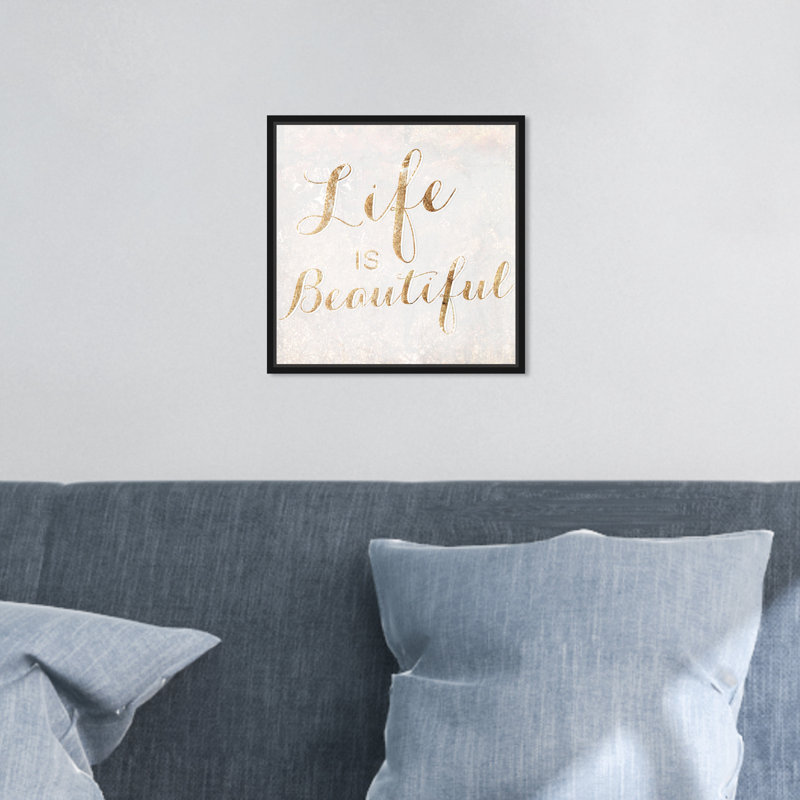 «Life Is Beautiful Champagne, Beautiful Life Sign Modern», art textuel sur toile, Cadre en bois noir