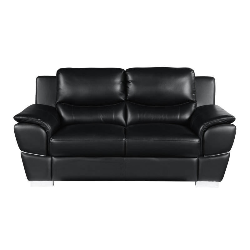 Cuir véritable noir, cadre en bois franc séché au four pour une structure robuste, coussin en mousse à 3 couches, pieds en acier inoxydable, bois brésilien massif, fiabilité, structure