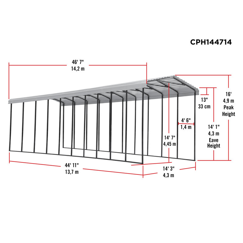 Galvanized Steel Rv Carport, 14X47X14, Eggshell