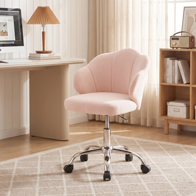 Chaise de bureau Petal à roulettes pivotantes, bureau intégré, rose