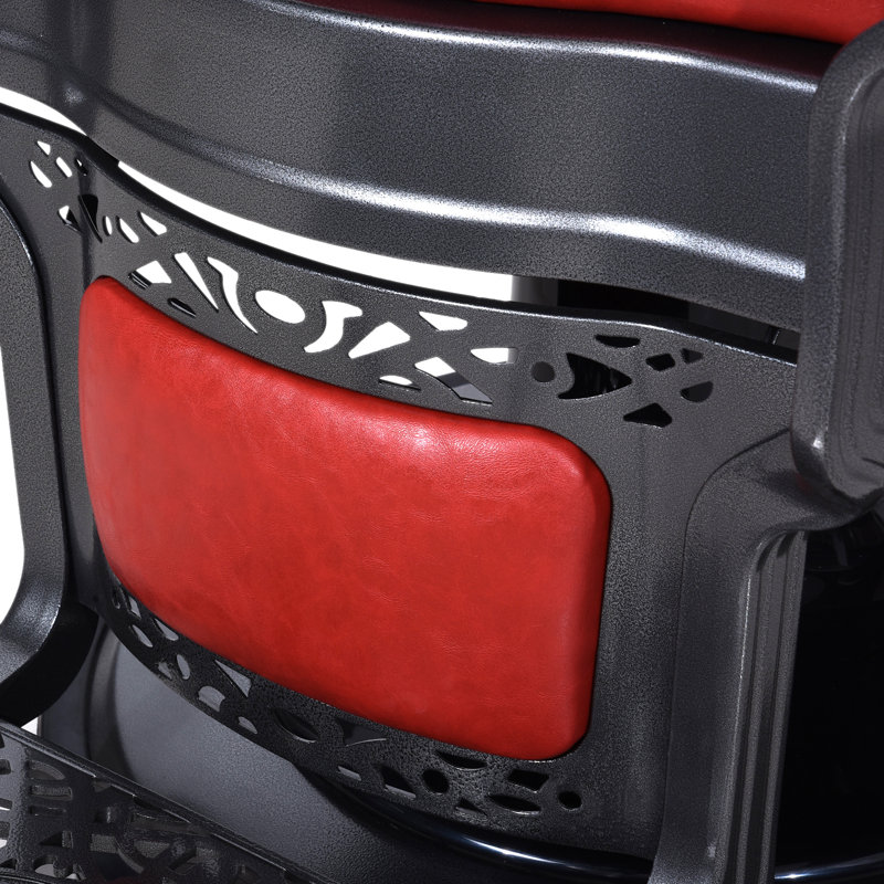 Heavy Duty Hydraulic Barber Salon Reclining Chair, Red Genuine Leather