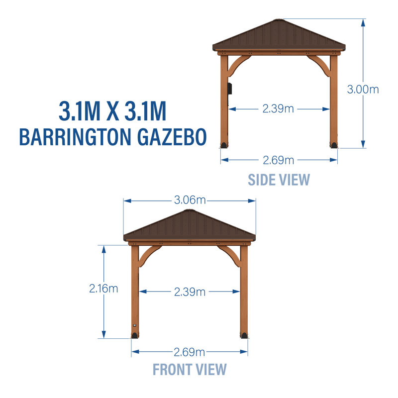 Backyard Discovery Barrington Cedar Wood Outdoor Patio Gazebo 3m X 3m (10ft X 10ft)