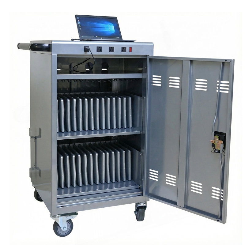 Mobile Charging Cart and Cabinet for 35 Devices, Secure Storage and Fast Charging for Tablets and Laptops
