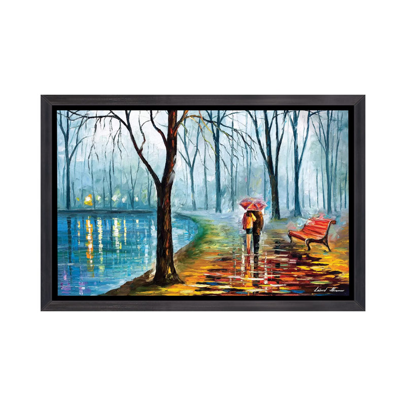 «Inside the Rain» par Leonid Afremov - reproduction d'art encadrée, Toile avec cadre noir patiné, H 26 po x l 40 po x 1,5 po