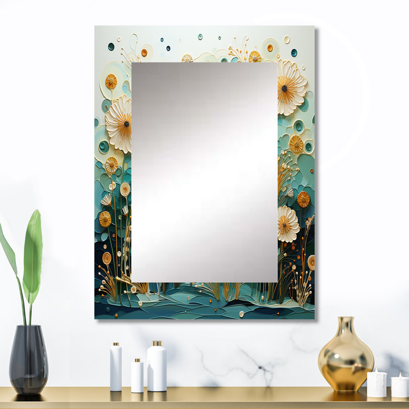 Green Blue Tranquil Oasis III - Botanicals Decorative Mirror, Green Wall Mirror, Printed Metal Art, 32" x 24"