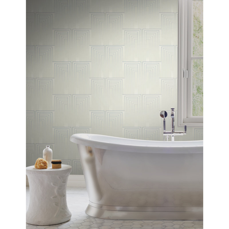 Geometric Metallic Wallpaper Roll by Candice Olson, Dusty Blue/Silver