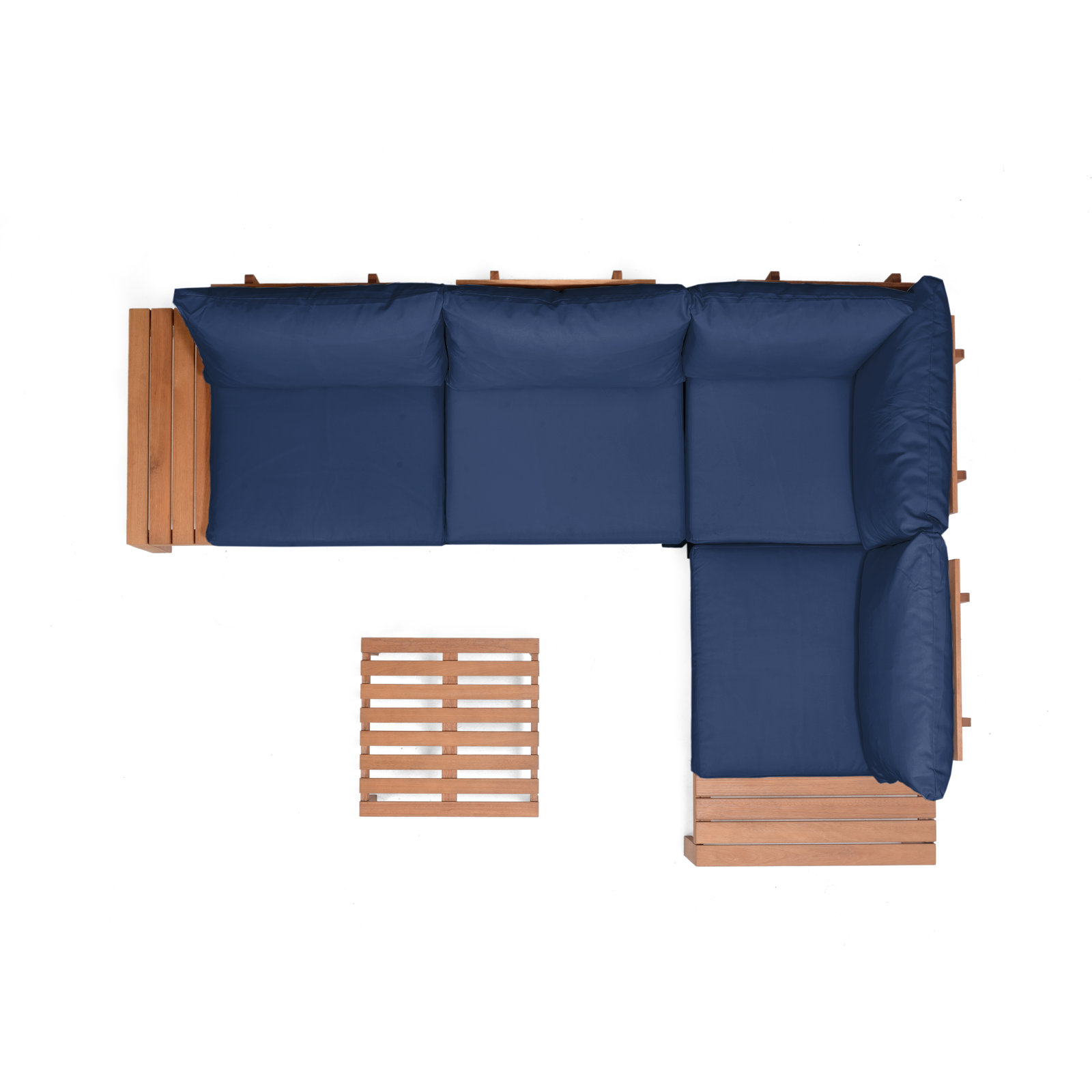 Tempo 4-Person Eucalyptus Patio Seating Group, Pebbletex Mediterranean Blue Performance Canvas