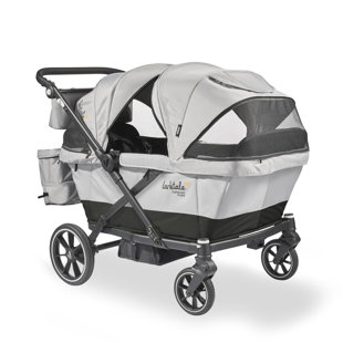 Larktale Caravan Coupe V2 Compact Stroller, Reclining 2-Seat Wagon, Gray
