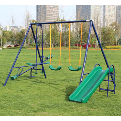 Metal Swing Set with Slide for Kids Heavy Duty Outdoor Playground Equipment