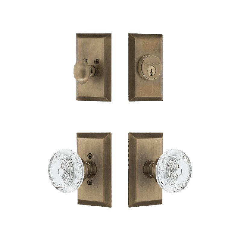 Complete Entry Knob Set with Single Cylinder Deadbolt, Antique Brass, 2.75